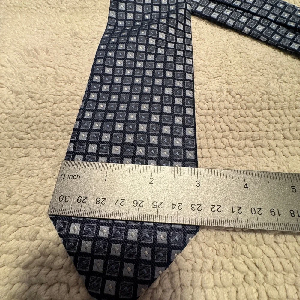 Yves Saint‎ Laurent Tie Blue Silk Geometric Check Luxury Designer Business Italy